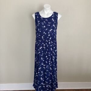 Vintage 90s Erika Studio Floral Maxi Sundress - Womens Size L - Navy
